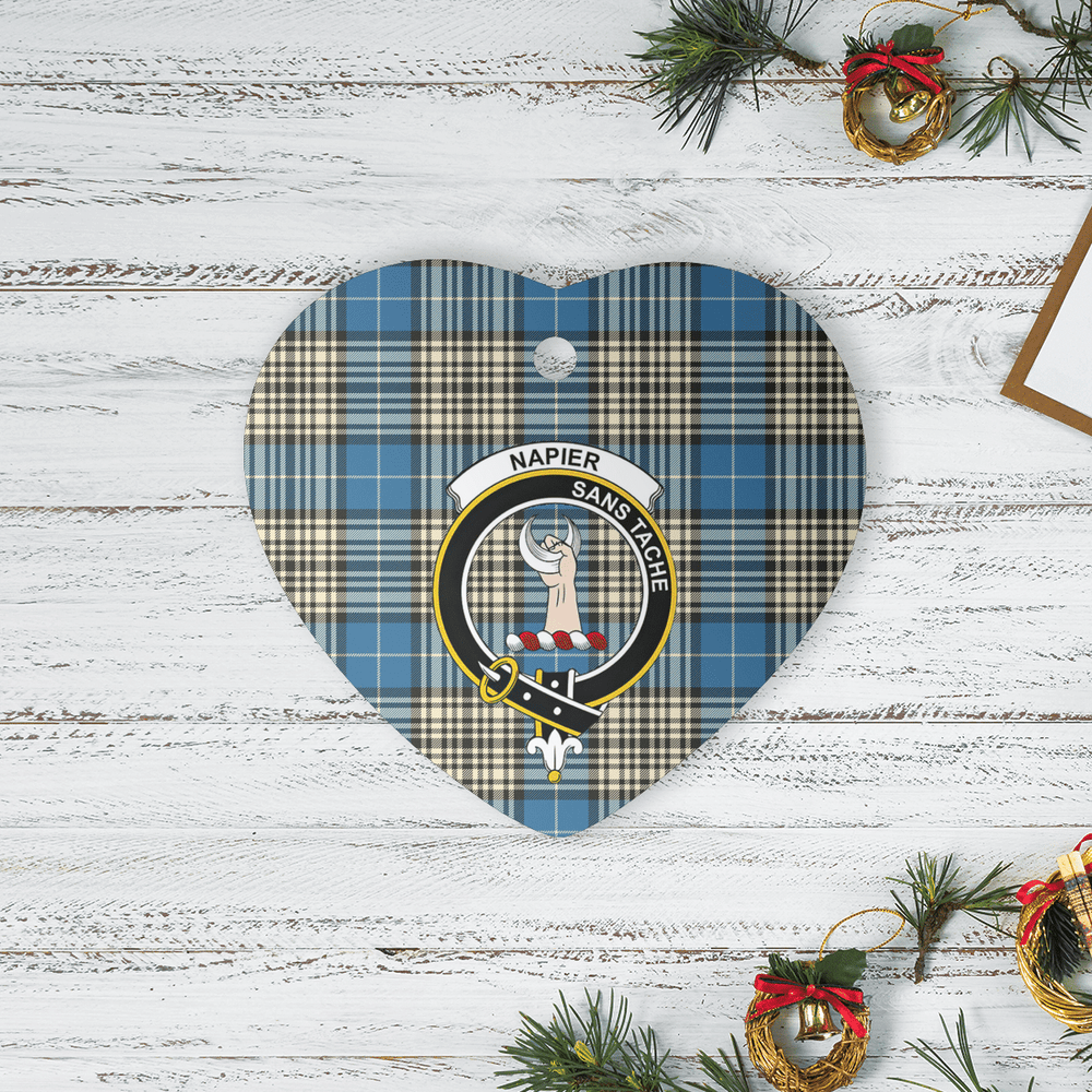 Clan Napier Ancient Tartan Crest Heart Ceramic Ornament CL48 Napier Ancient Tartan Tartan Christmas   