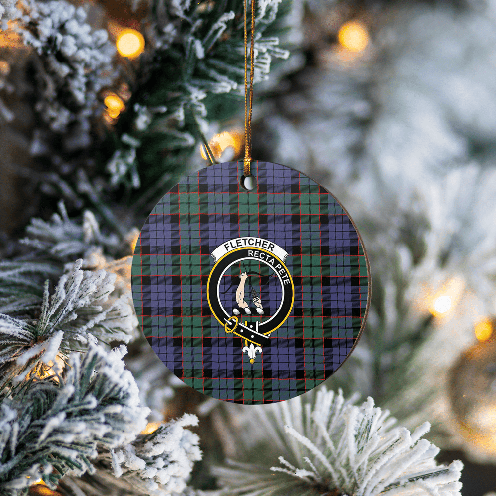 Clan Fletcher Modern Tartan Crest Round Ceramic Ornament MZ45 Fletcher Modern Tartan Tartan Christmas   