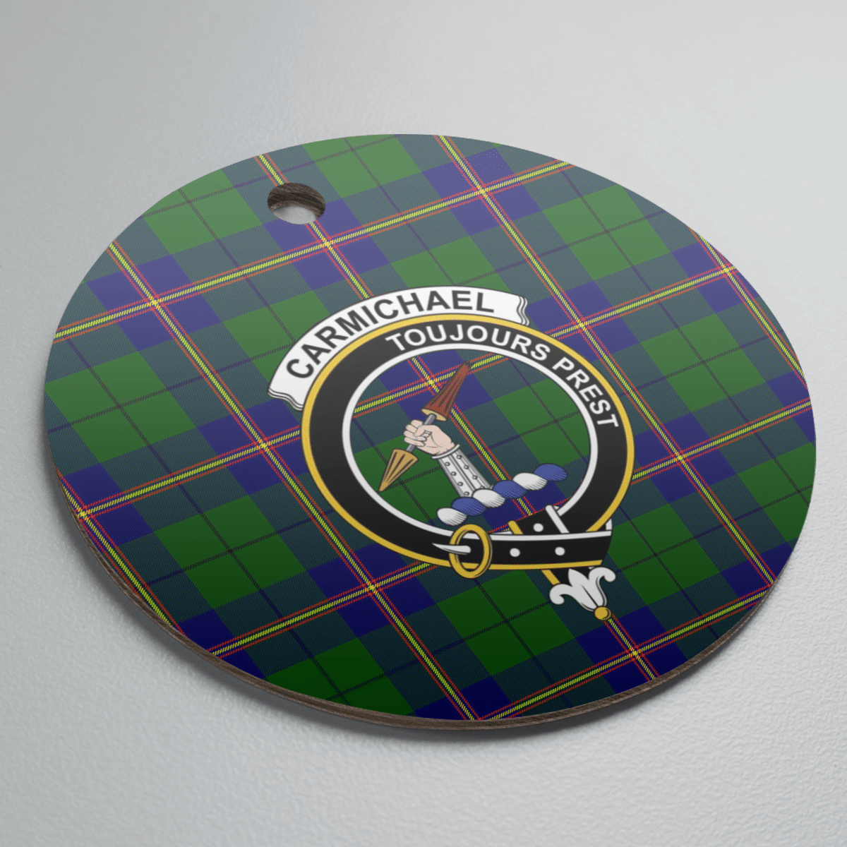 Clan Carmichael Modern Tartan Crest Round Ceramic Ornament VQ18 Carmichael Modern Tartan Tartan Christmas   
