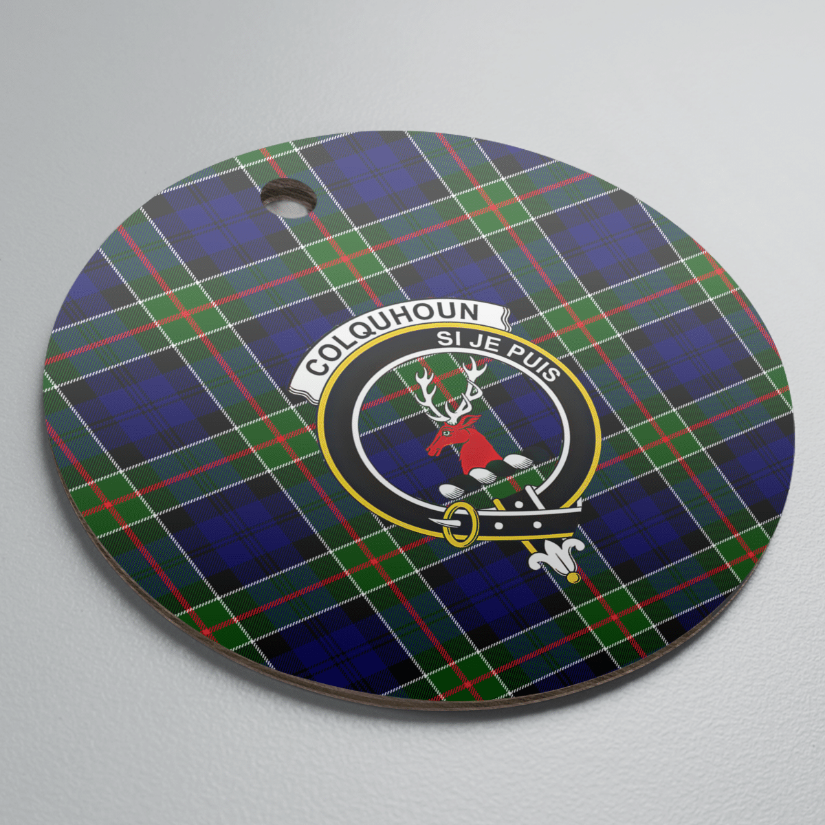 Clan Colquhoun Modern Tartan Crest Round Ceramic Ornament VG39 Colquhoun Modern Tartan Tartan Christmas   