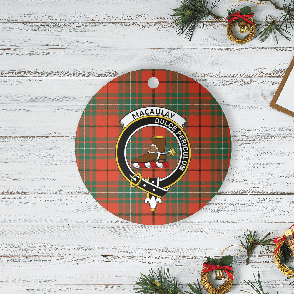 Clan MacAulay Ancient Tartan Crest Round Ceramic Ornament WM27 MacAulay Ancient Tartan Tartan Christmas   