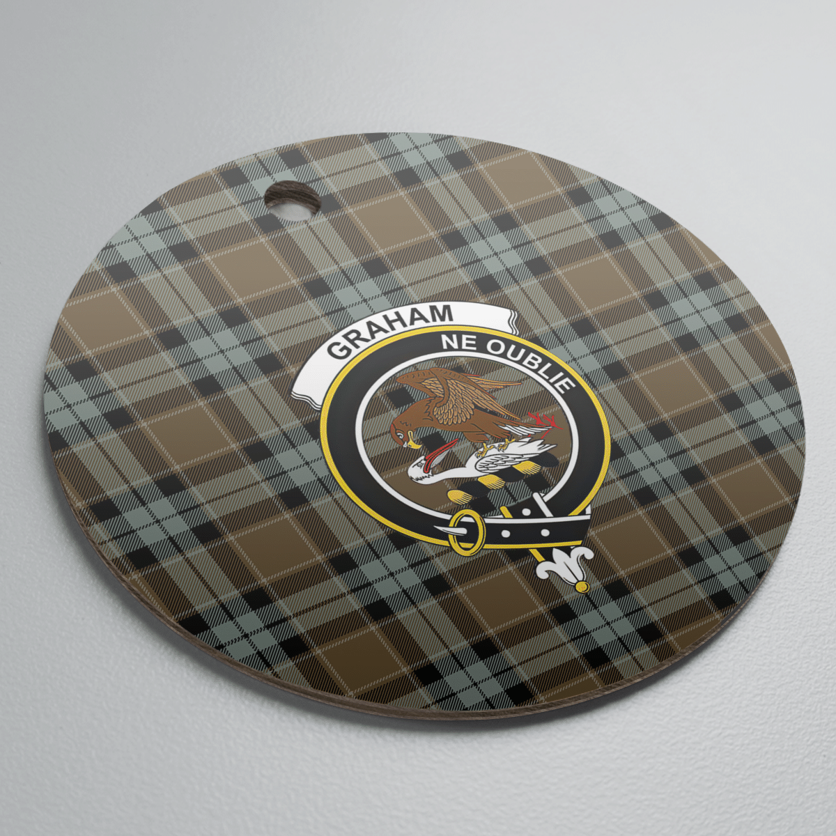 Clan Graham of Menteith Weathered Tartan Crest Round Ceramic Ornament CJ65 Graham of Menteith Weathered Tartan Tartan Christmas   