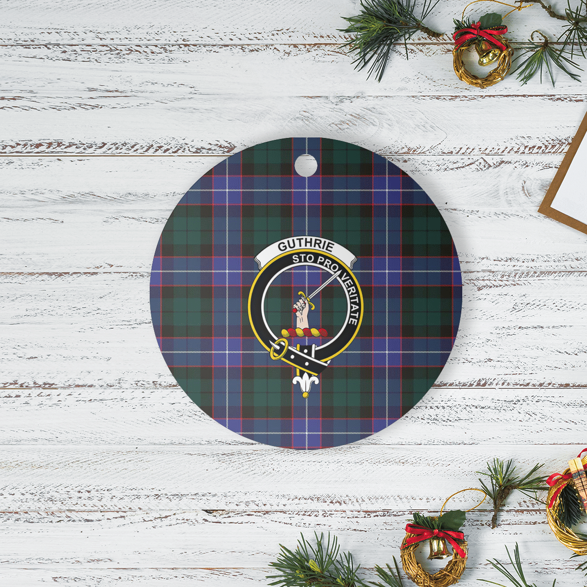 Clan Guthrie Modern Tartan Crest Round Ceramic Ornament RJ13 Guthrie Modern Tartan Tartan Christmas   