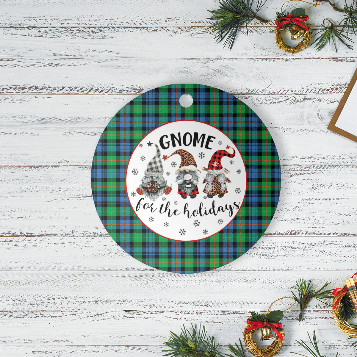 Clan Murray of Atholl Ancient Tartan Tartan Crest Gnome Round Ceramic Ornament PM16 Murray of Atholl Ancient Tartan Tartan Christmas   