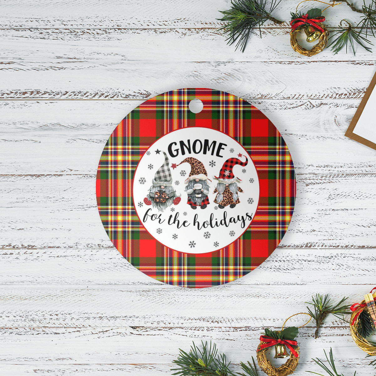 Clan MacGill Modern Tartan Tartan Crest Gnome Round Ceramic Ornament KT27 MacGill Modern Tartan Tartan Christmas   