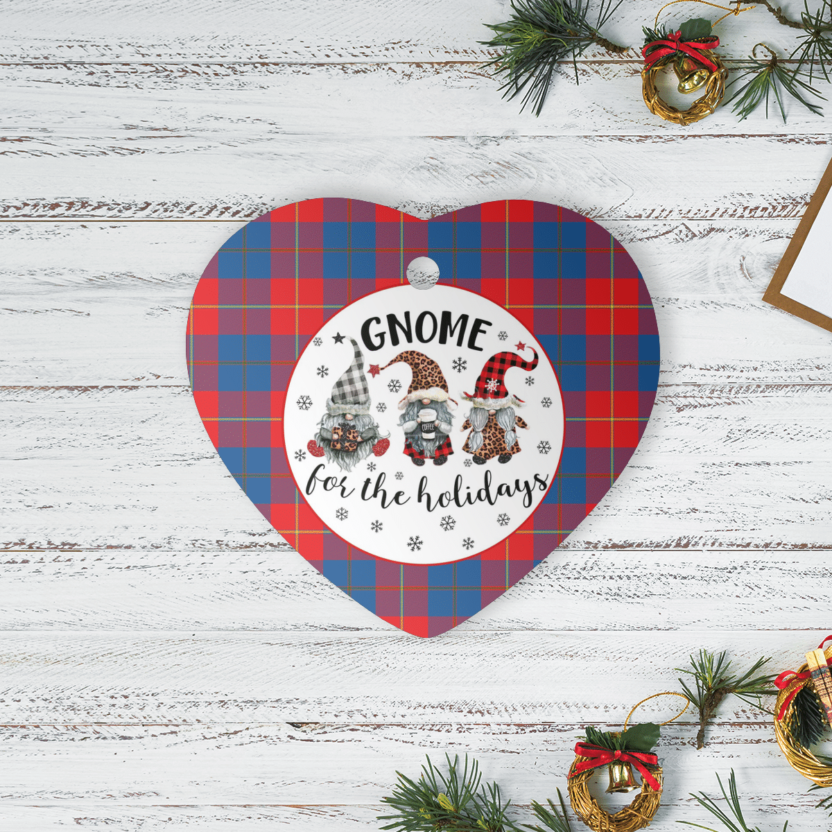 Clan Galloway Red Tartan Tartan Crest Gnome Heart Ceramic Ornament BM48 Galloway Red Tartan Tartan Christmas   