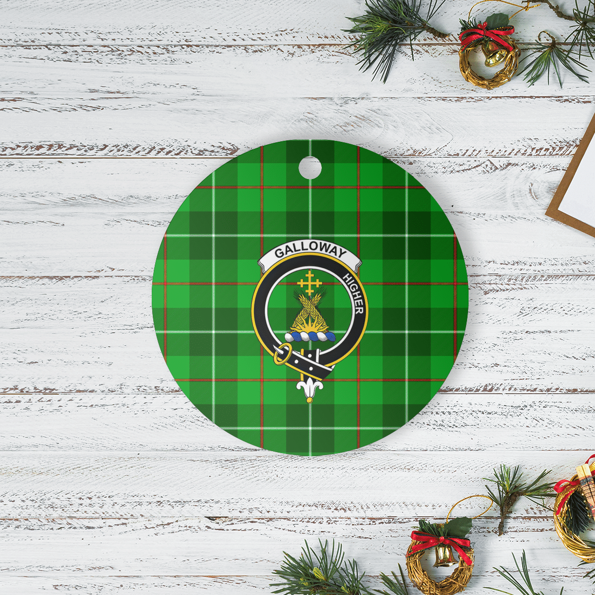 Clan Galloway District Tartan Crest Round Ceramic Ornament CN20 Galloway District Tartan Tartan Christmas   