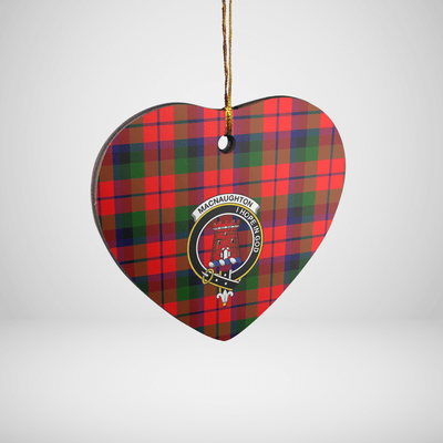 Clan MacNaughton Modern Tartan Crest Heart Ceramic Ornament