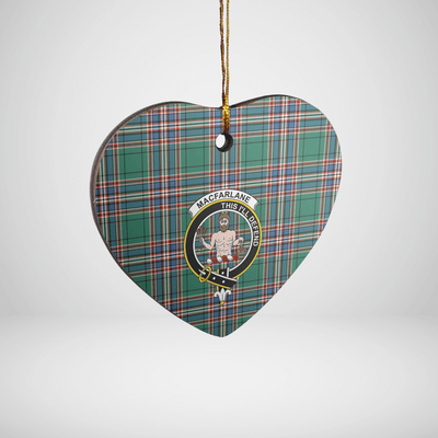 Clan MacFarlane Hunting Ancient Tartan Crest Heart Ceramic Ornament