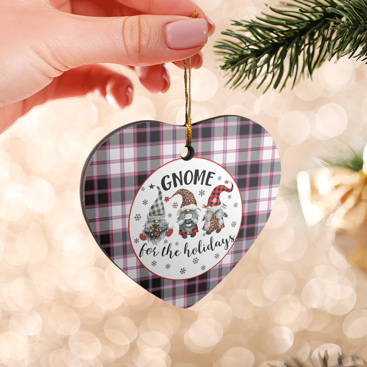Clan MacPherson Hunting Modern Tartan Tartan Crest Gnome Heart Ceramic Ornament OM85 MacPherson Hunting Modern Tartan Tartan Christmas   