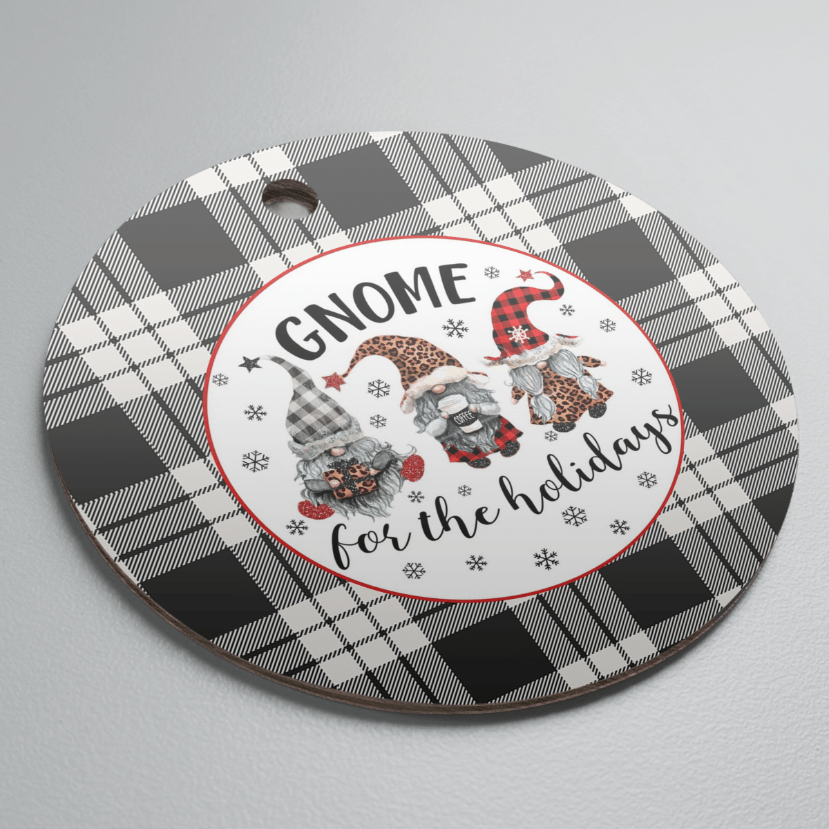 Clan MacFarlane Black & White Ancient Tartan Tartan Crest Gnome Round Ceramic Ornament TH21 MacFarlane Black & White Ancient Tartan Tartan Christmas   