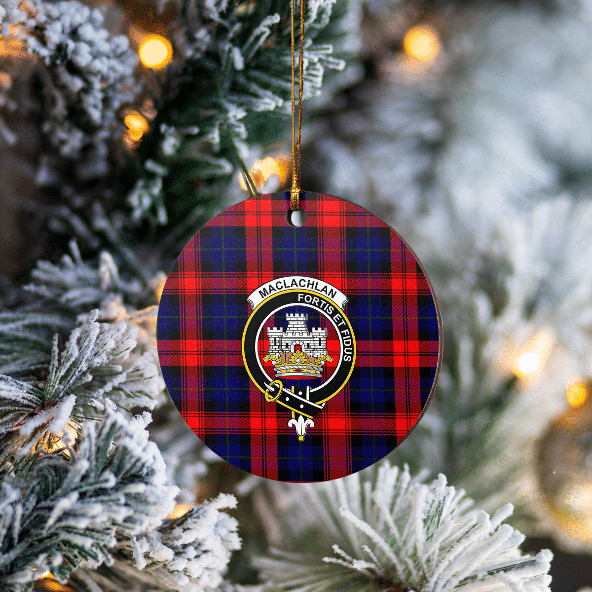 Clan MacLachlan Modern Tartan Crest Round Ceramic Ornament KS78 MacLachlan Modern Tartan Tartan Christmas   