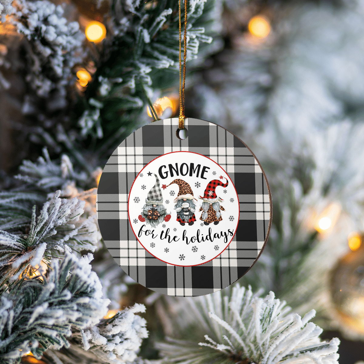 Clan MacFarlane Black & White Ancient Tartan Tartan Crest Gnome Round Ceramic Ornament TH21 MacFarlane Black & White Ancient Tartan Tartan Christmas   