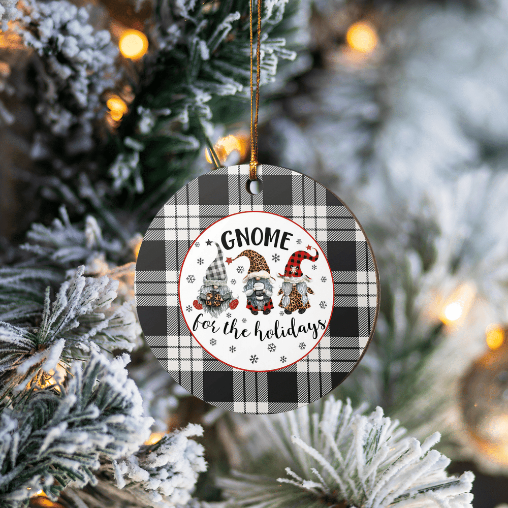 Clan MacFarlane Black & White Ancient Tartan Tartan Crest Gnome Round Ceramic Ornament TH21 MacFarlane Black & White Ancient Tartan Tartan Christmas   
