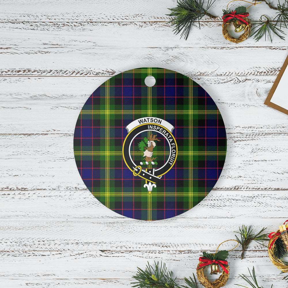 Clan Watson Modern Tartan Crest Round Ceramic Ornament SD53 Watson Modern Tartan Tartan Christmas   