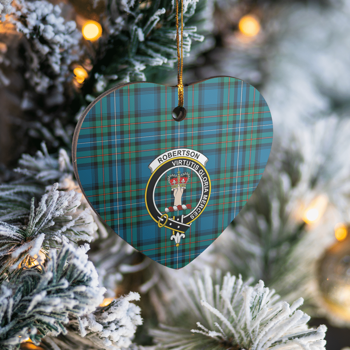 Clan Robertson Hunting Ancient Tartan Crest Heart Ceramic Ornament CK79 Robertson Hunting Ancient Tartan Tartan Christmas   