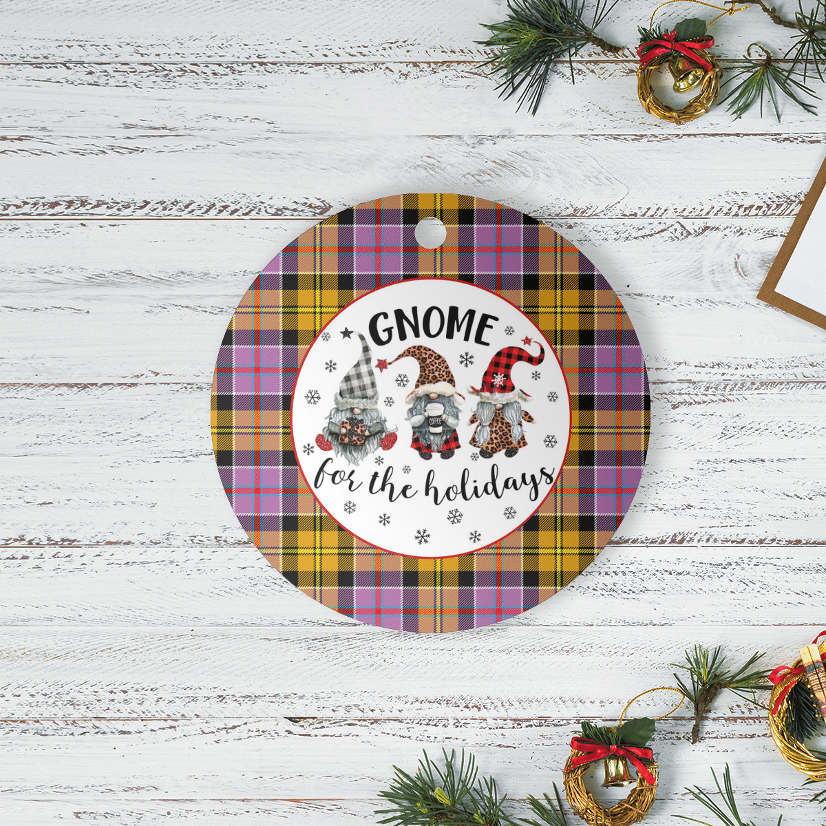 Clan Culloden Ancient Tartan Tartan Crest Gnome Round Ceramic Ornament UD90 Culloden Ancient Tartan Tartan Christmas   