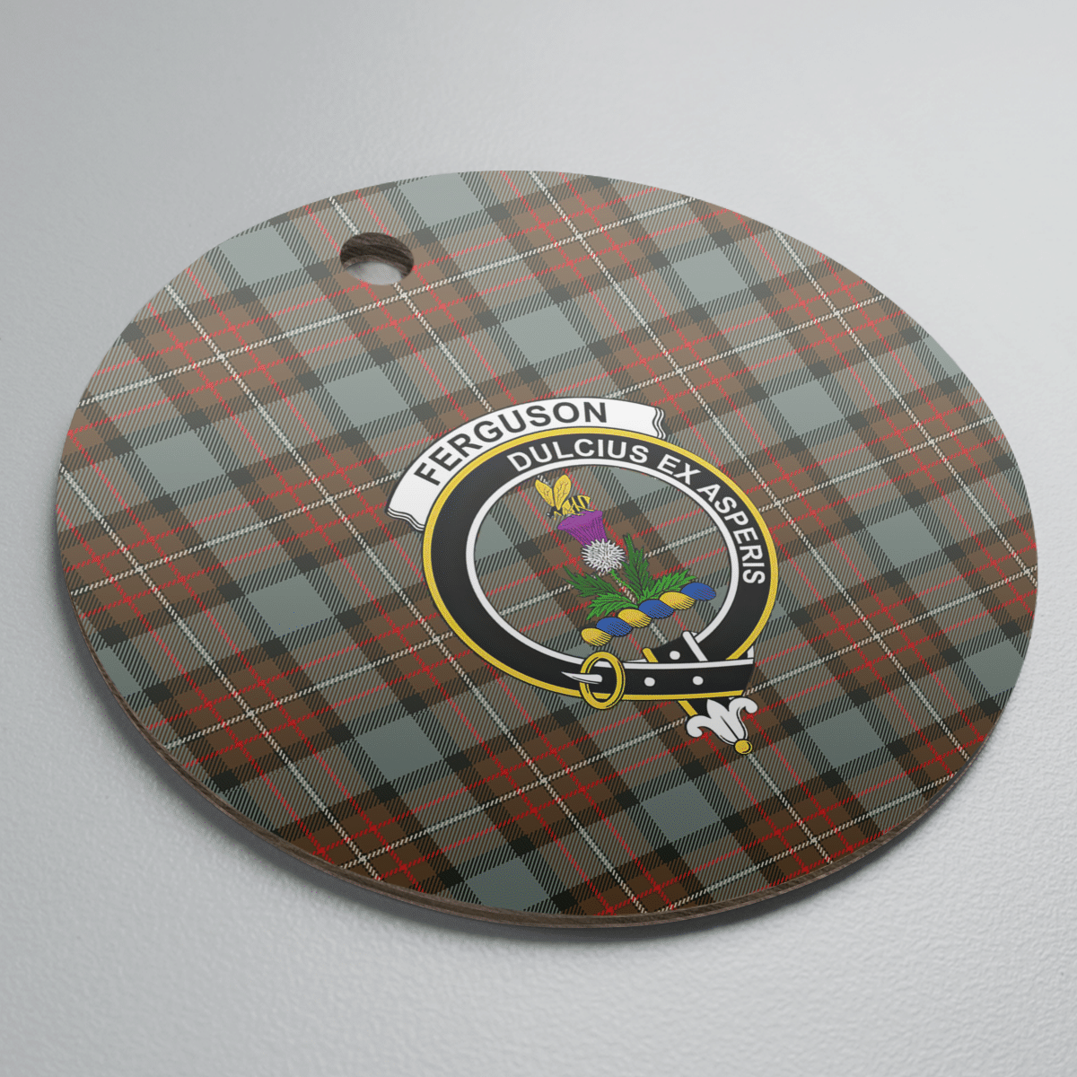 Clan Fergusson Weathered Tartan Crest Round Ceramic Ornament II76 Fergusson Weathered Tartan Tartan Christmas   