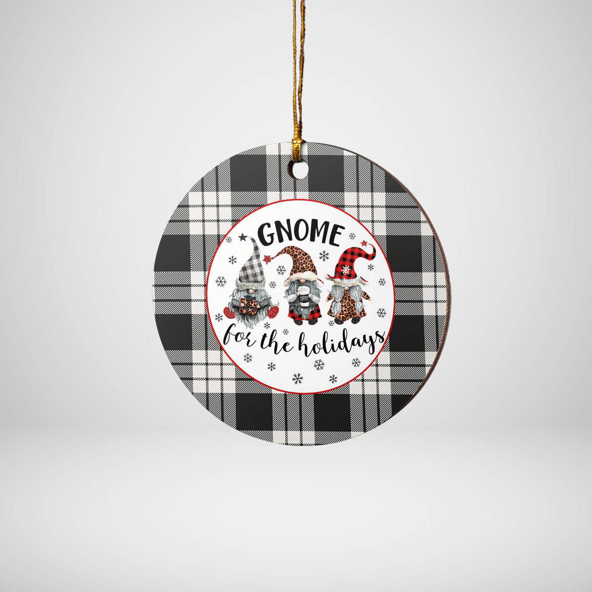 Clan MacFarlane Black & White Ancient Tartan Tartan Crest Gnome Round Ceramic Ornament TH21 MacFarlane Black & White Ancient Tartan Tartan Christmas   