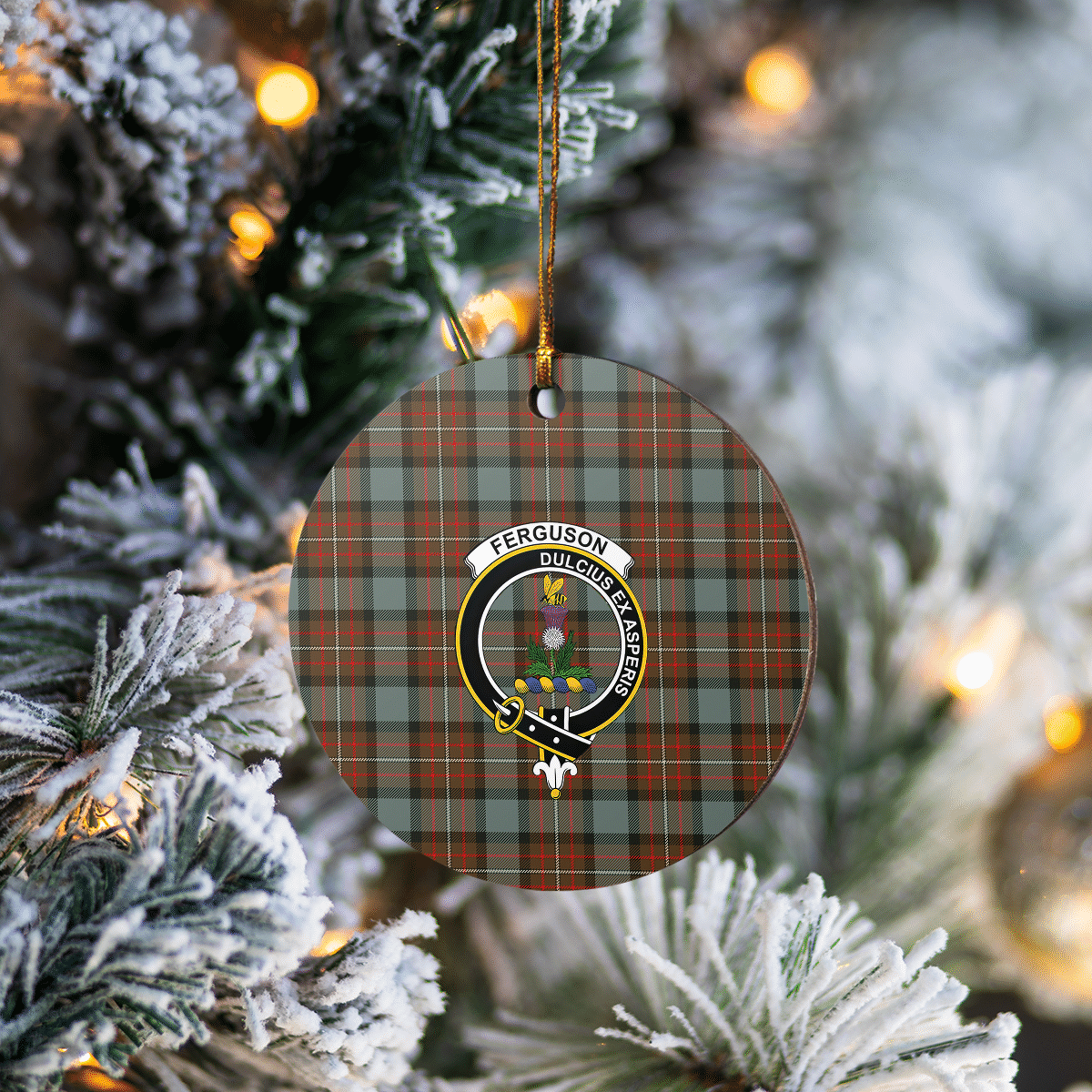 Clan Fergusson Weathered Tartan Crest Round Ceramic Ornament II76 Fergusson Weathered Tartan Tartan Christmas   