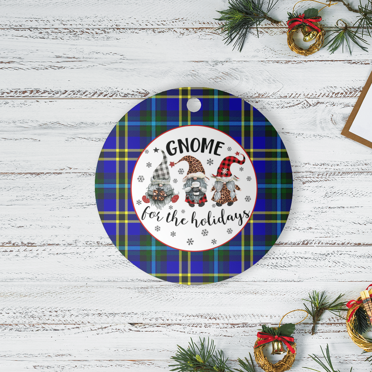 Clan Weir Modern Tartan Tartan Crest Gnome Round Ceramic Ornament NN74 Weir Modern Tartan Tartan Christmas   