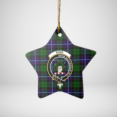 Clan Russell Modern Tartan Crest Star Ceramic Ornament