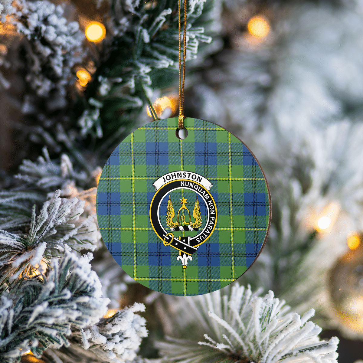 Clan Johnston Ancient Tartan Crest Round Ceramic Ornament DS47 Johnston Ancient Tartan Tartan Christmas   