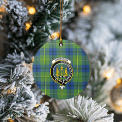 Clan Johnston Ancient Tartan Crest Round Ceramic Ornament DS47 Johnston Ancient Tartan Tartan Christmas   
