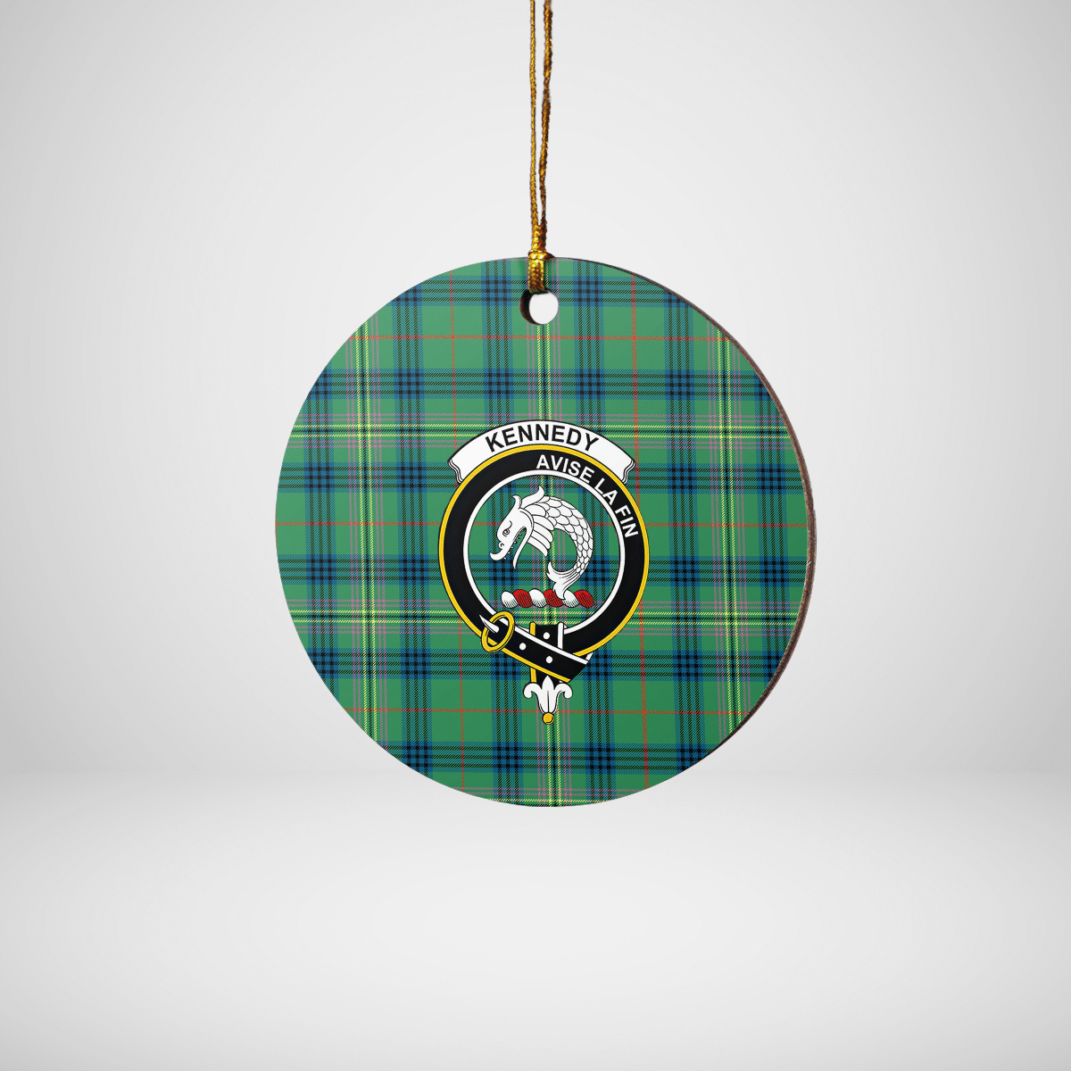 Clan Kennedy Ancient Tartan Crest Round Ceramic Ornament HU99 Kennedy Ancient Tartan Tartan Christmas   