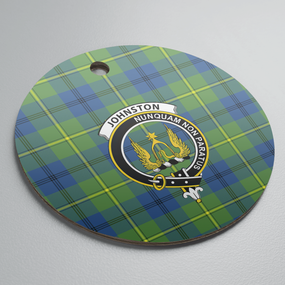 Clan Johnston Ancient Tartan Crest Round Ceramic Ornament DS47 Johnston Ancient Tartan Tartan Christmas   