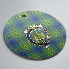 Clan Johnston Ancient Tartan Crest Round Ceramic Ornament DS47 Johnston Ancient Tartan Tartan Christmas   