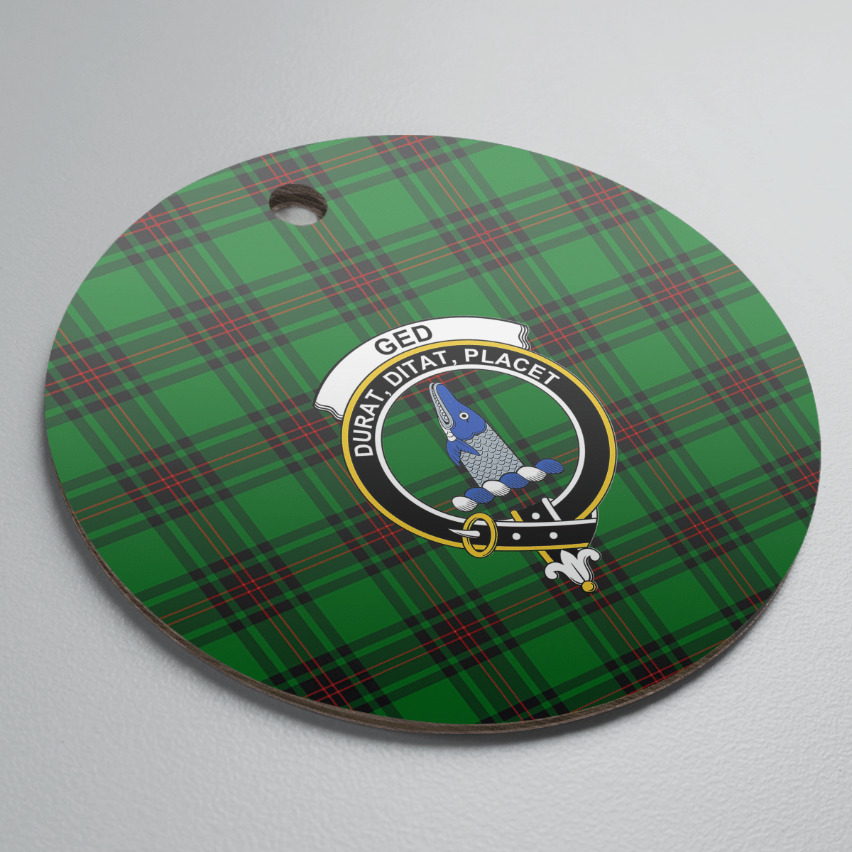 Clan Ged Tartan Crest Round Ceramic Ornament MR99 Ged Tartan Tartan Christmas   