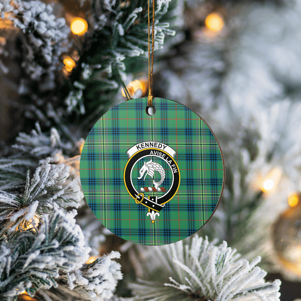 Clan Kennedy Ancient Tartan Crest Round Ceramic Ornament HU99 Kennedy Ancient Tartan Tartan Christmas   