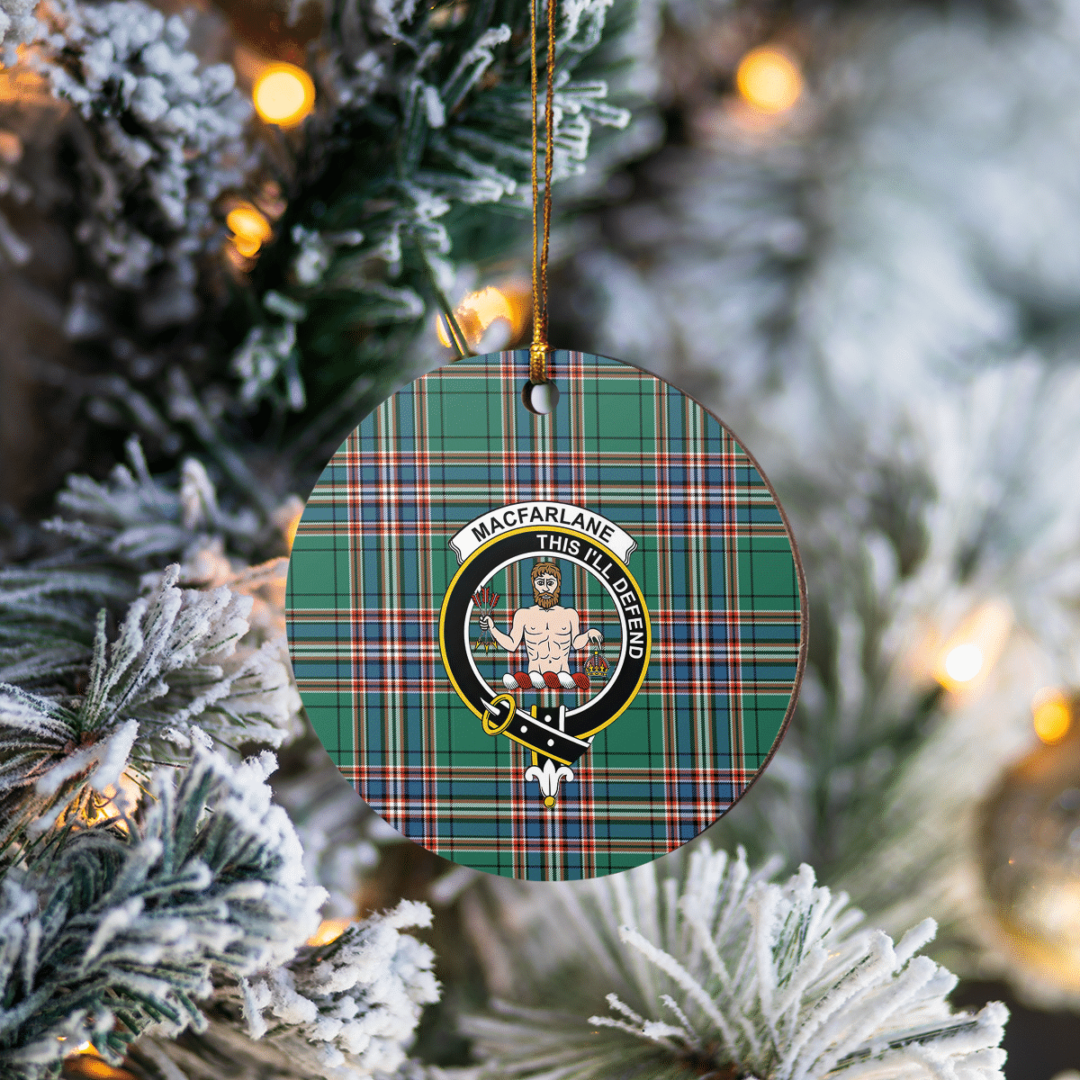 Clan MacFarlane Hunting Ancient Tartan Crest Round Ceramic Ornament MB72 MacFarlane Hunting Ancient Tartan Tartan Christmas   