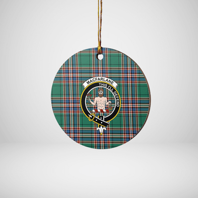 Clan MacFarlane Hunting Ancient Tartan Crest Round Ceramic Ornament