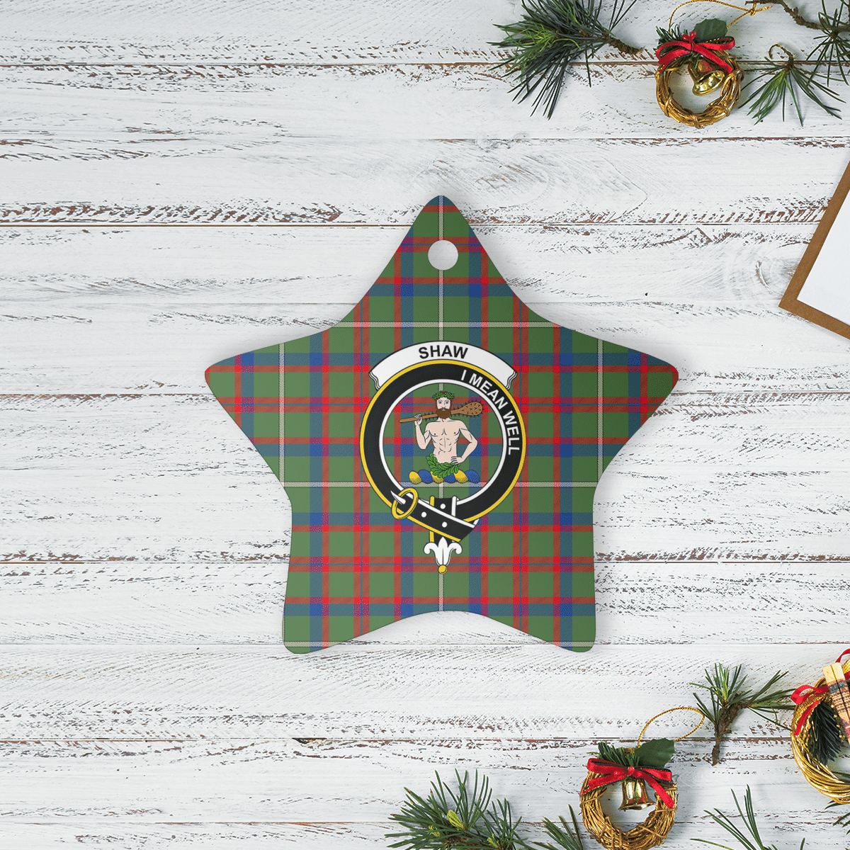 Clan Shaw Green Modern Tartan Crest Star Ceramic Ornament DA28 Shaw Green Modern Tartan Tartan Christmas   
