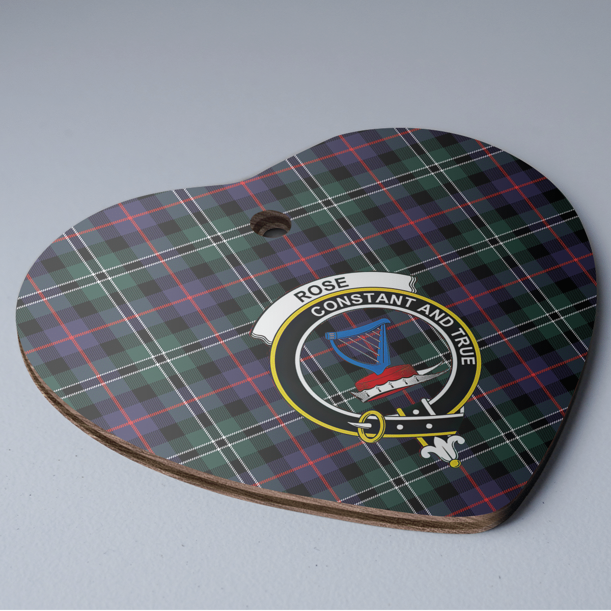 Clan Rose Hunting Modern Tartan Crest Heart Ceramic Ornament SI44 Rose Hunting Modern Tartan Tartan Christmas   
