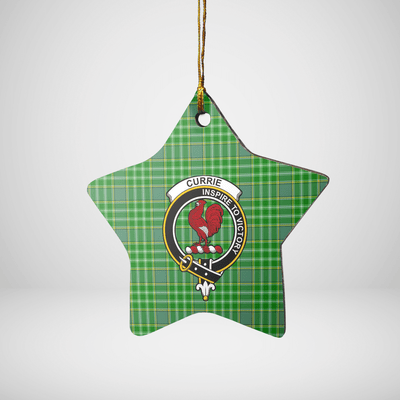 Clan Currie Tartan Crest Star Ceramic Ornament