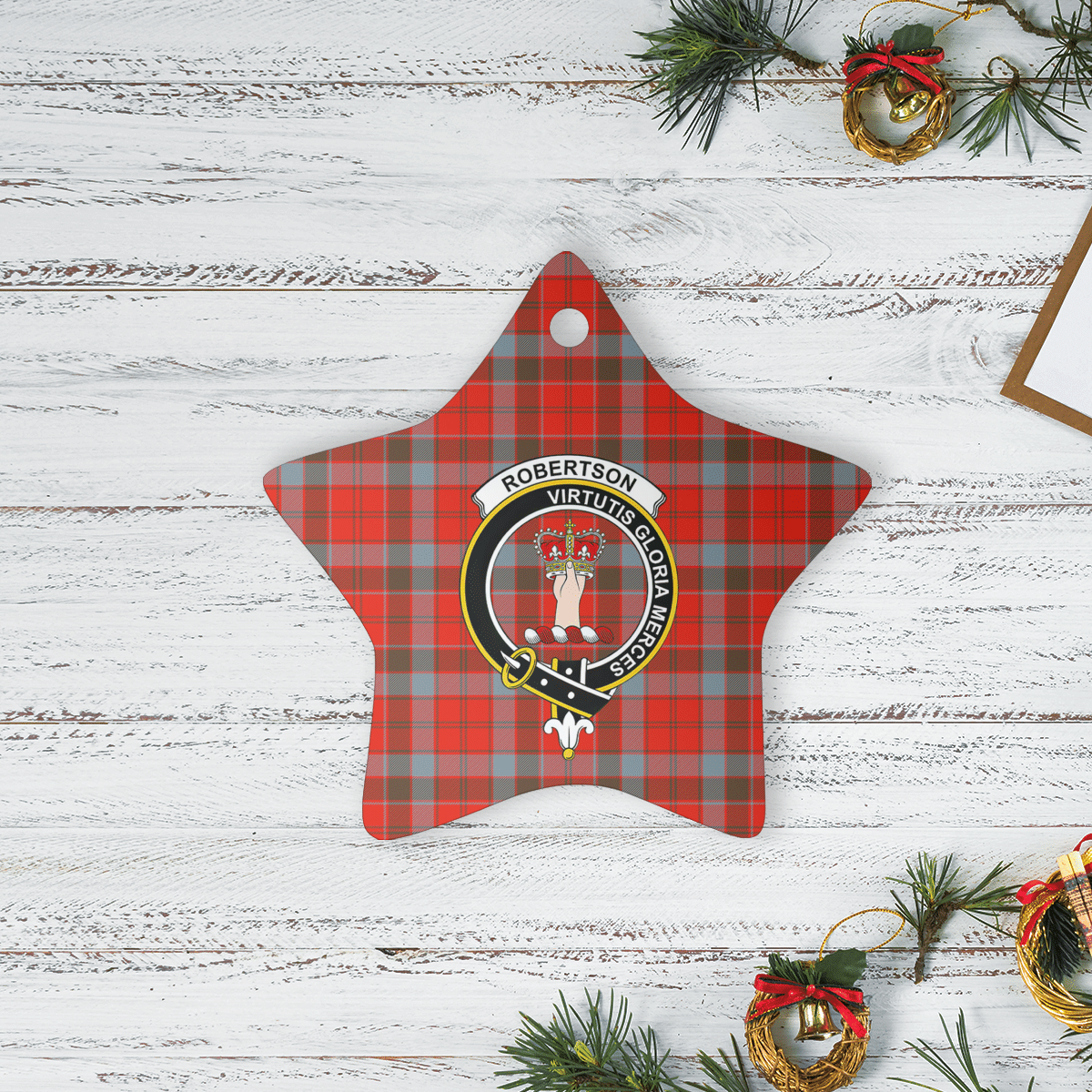 Clan Robertson Weathered Tartan Crest Star Ceramic Ornament XN33 Robertson Weathered Tartan Tartan Christmas   