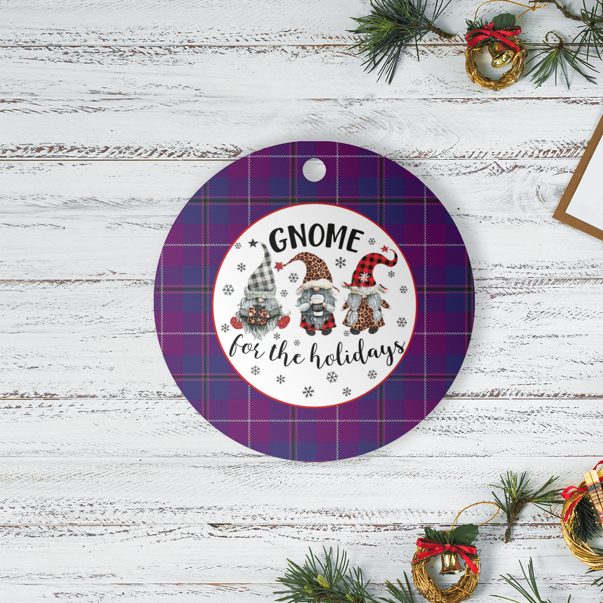 Clan Pride of Glencoe Tartan Tartan Crest Gnome Round Ceramic Ornament LK85 Pride of Glencoe Tartan Tartan Christmas   