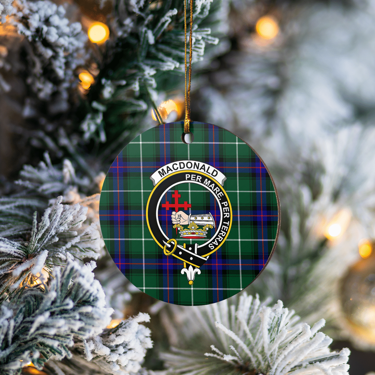 Clan MacDonald of the Isles Hunting Modern Tartan Crest Round Ceramic Ornament GD27 MacDonald of the Isles Hunting Modern Tartan Tartan Christmas   