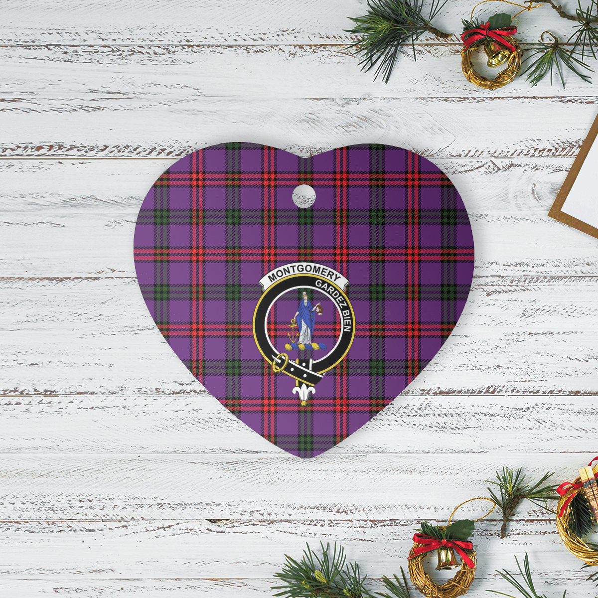 Clan Montgomery Modern Tartan Crest Heart Ceramic Ornament XD81 Montgomery Modern Tartan Tartan Christmas   