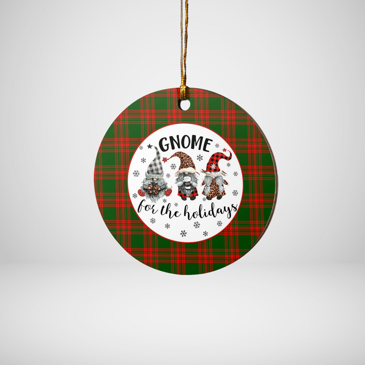 Clan Menzies Green Modern Tartan Tartan Crest Gnome Round Ceramic Ornament WQ69 Menzies Green Modern Tartan Tartan Christmas   