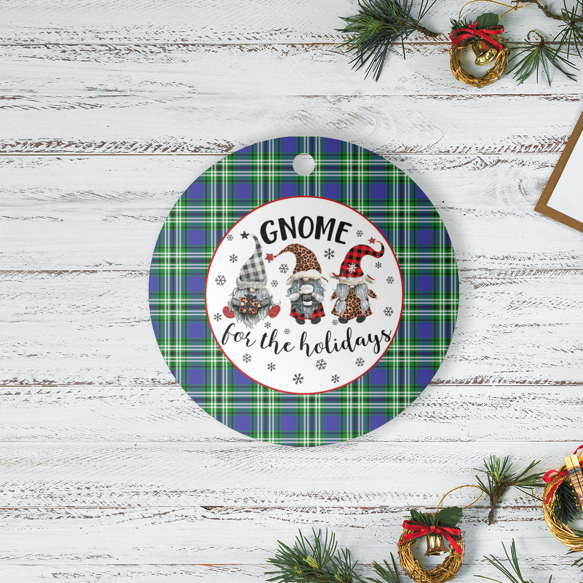 Clan Haliburton Tartan Tartan Crest Gnome Round Ceramic Ornament MA61 Haliburton Tartan Tartan Christmas   