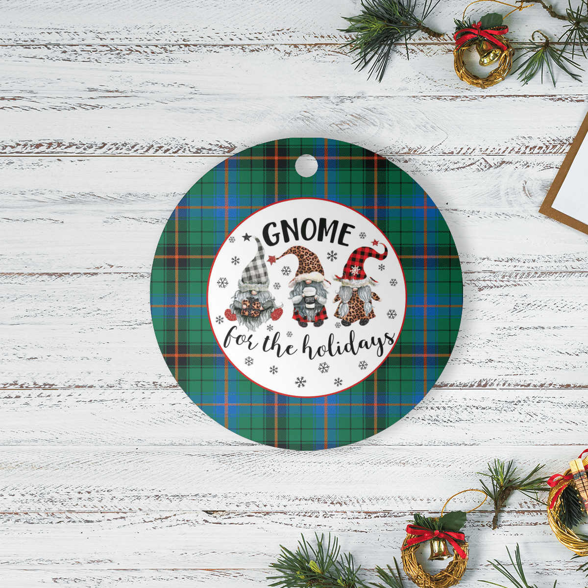 Clan Davidson Ancient Tartan Tartan Crest Gnome Round Ceramic Ornament DD73 Davidson Ancient Tartan Tartan Christmas   