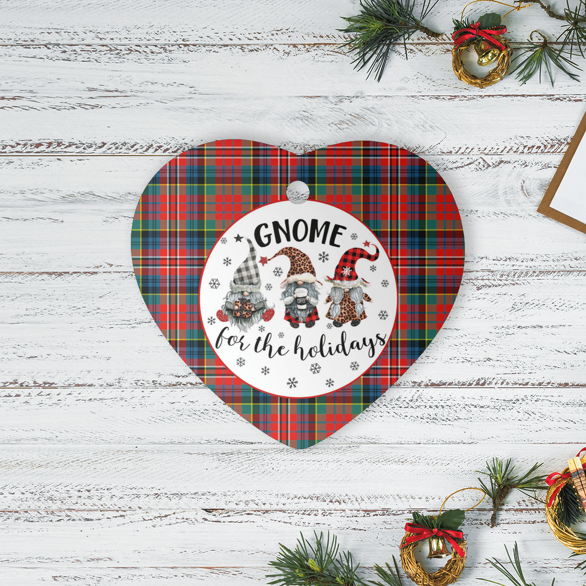 Clan MacPherson Ancient Tartan Tartan Crest Gnome Heart Ceramic Ornament GB37 MacPherson Ancient Tartan Tartan Christmas   