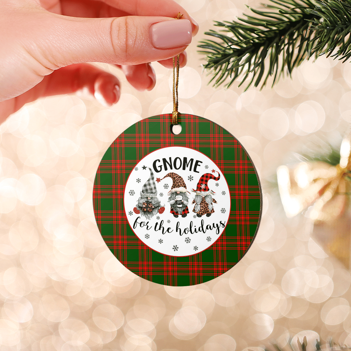 Clan Menzies Green Modern Tartan Tartan Crest Gnome Round Ceramic Ornament WQ69 Menzies Green Modern Tartan Tartan Christmas   