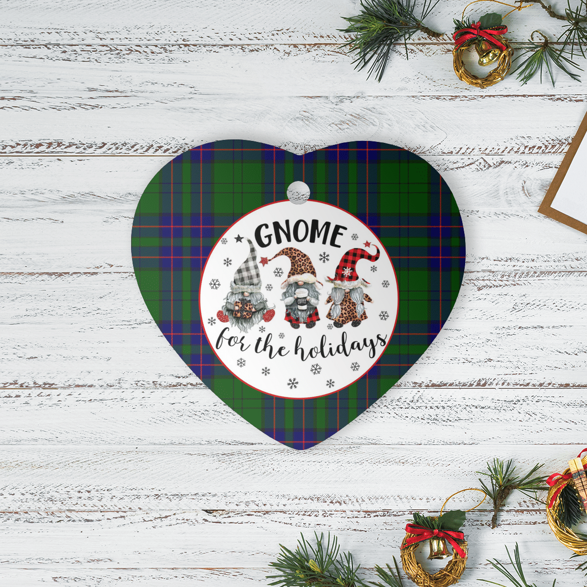 Clan Lockhart Modern Tartan Tartan Crest Gnome Heart Ceramic Ornament TD45 Lockhart Modern Tartan Tartan Christmas   