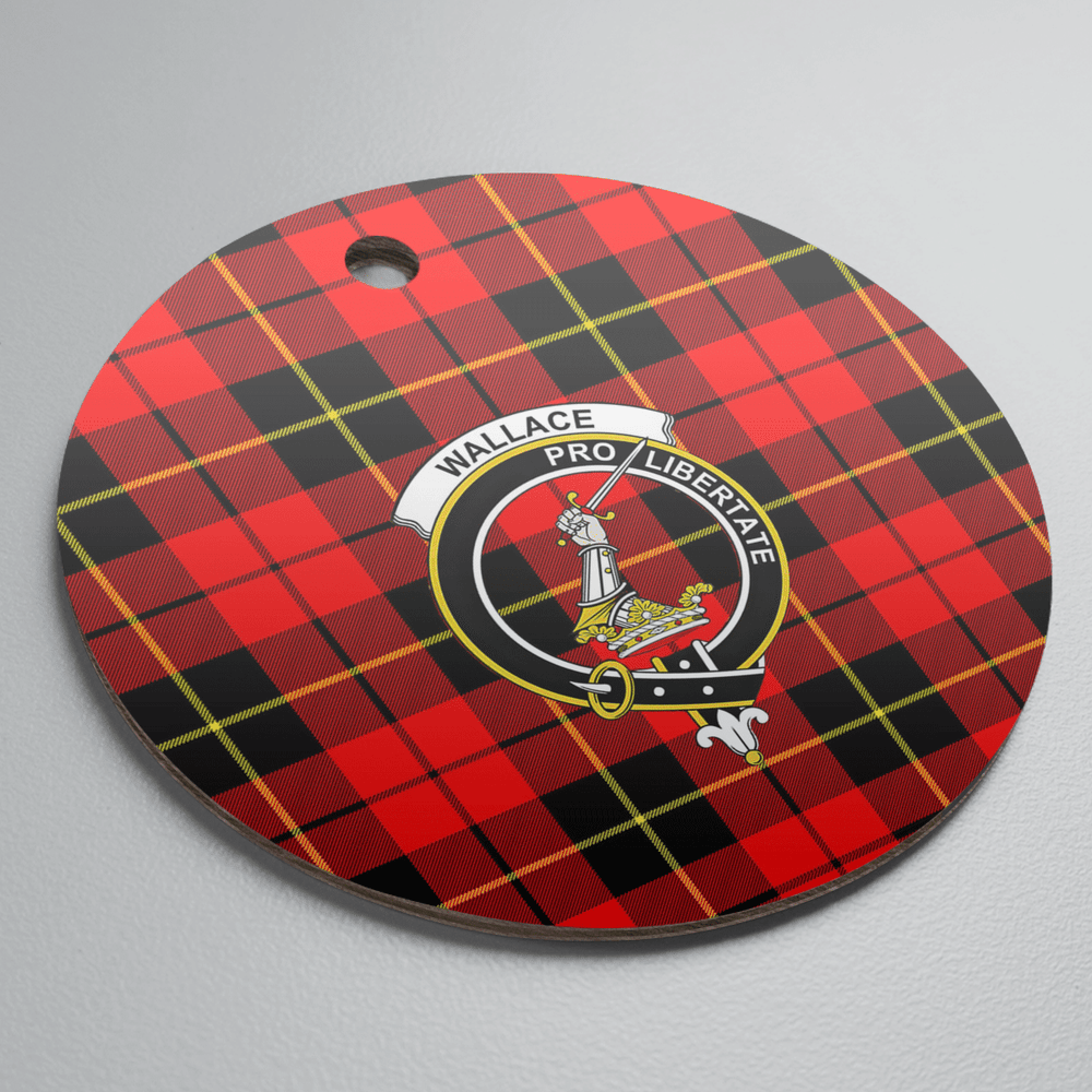Clan Wallace Hunting Red Tartan Crest Round Ceramic Ornament KM84 Wallace Hunting Red Tartan Tartan Christmas   