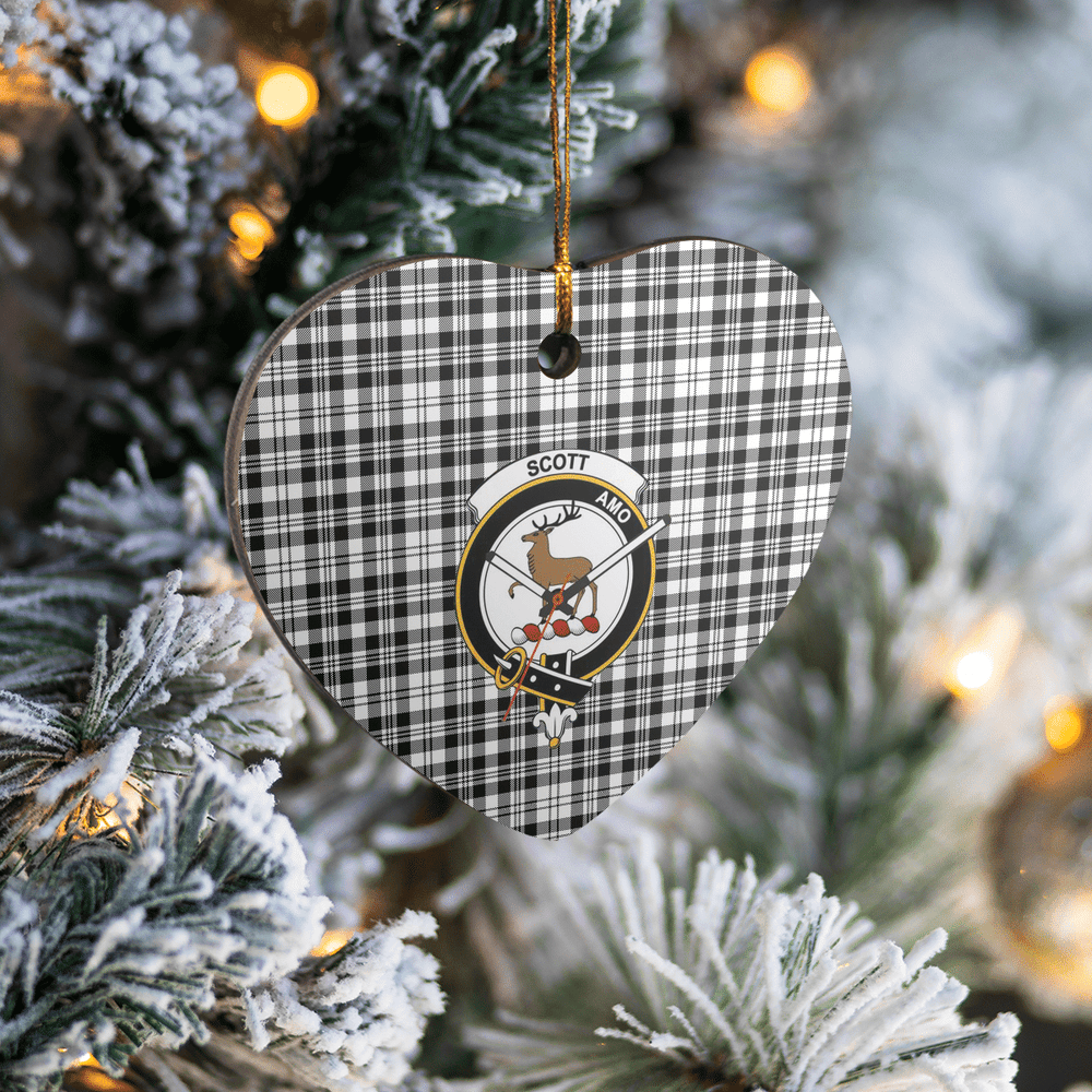 Clan Scott Black & White Modern Tartan Crest Heart Ceramic Ornament QW29 Scott Black & White Modern Tartan Tartan Christmas   